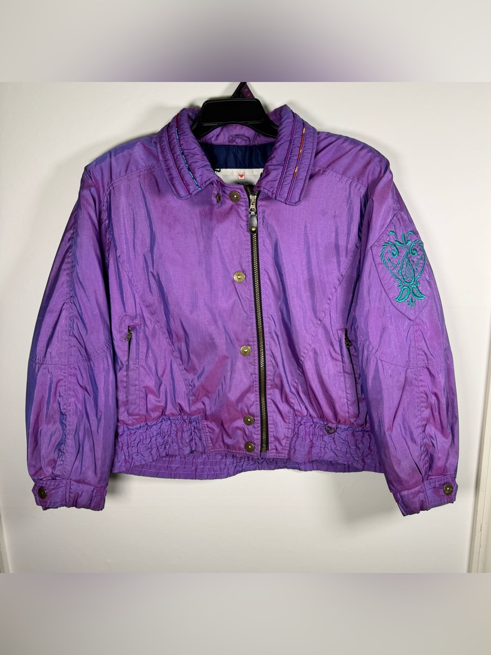 Vintage OBERMEYER Purple Iridescent Embroidered Ski Snowboard Jacket Sz 12